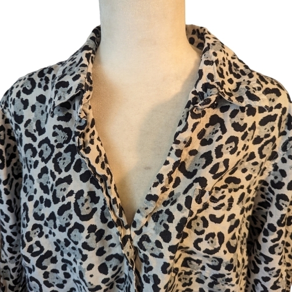 Designer plus size 100% linen leopard print button front flowy tunic top sz 1x - Picture 11 of 12